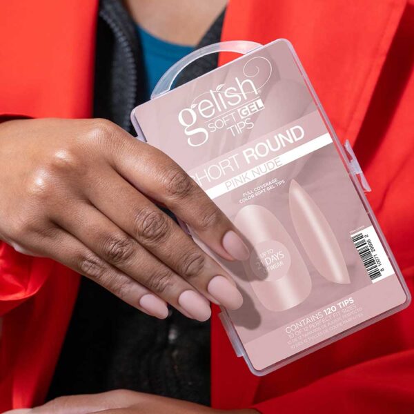 Nutirpinami minkštojo gelio tipsai Gelish 120vnt. Short Round Pink Nude - Image 3