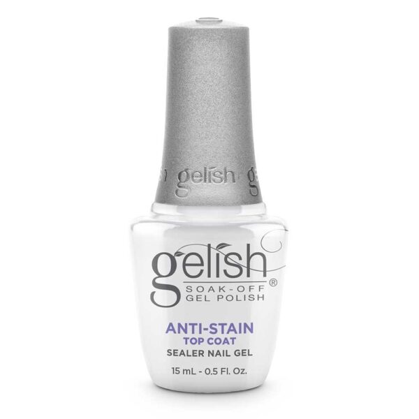 Viršutinis gelinio lako sluoksnis, saugantis nuo dėmių ir pageltimo Gelish Anti Stain Top Coat 15 ml.
