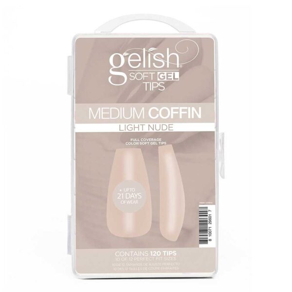 Nutirpinami minkštojo gelio tipsai Gelish 120vnt. Medium Coffin Light Nude - Image 1