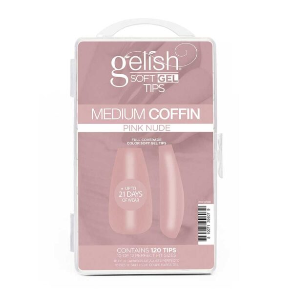 Nutirpinami minkštojo gelio tipsai Gelish 120vnt. Medium Coffin Pink Nude - Image 1