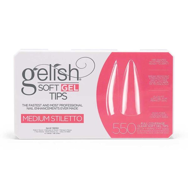 Nutirpinami minkštojo gelio tipsai Gelish (SOFT GEL TIPS) 550vnt. Medium Stiletto - Image 1